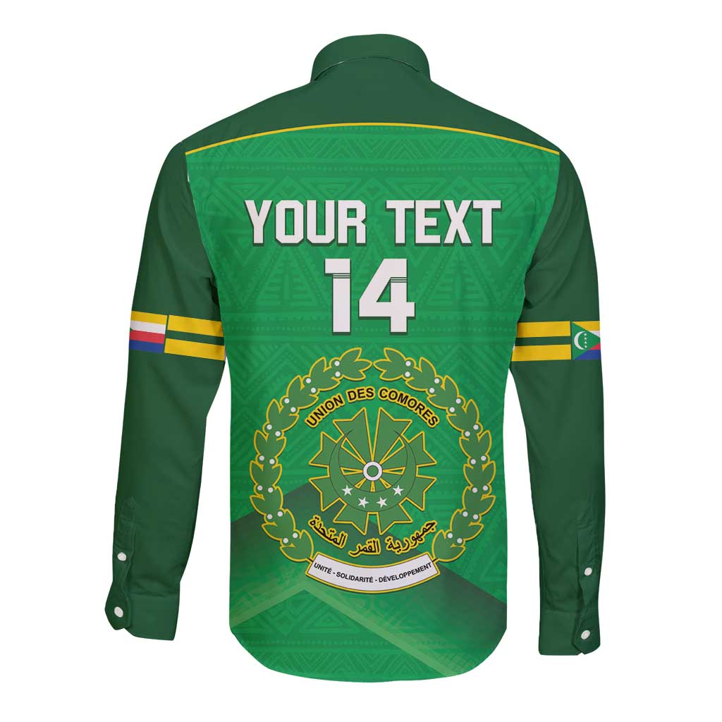 Custom Comoros Football Long Sleeve Button Shirt Allez Les Coelacantes - Wonder Print Shop