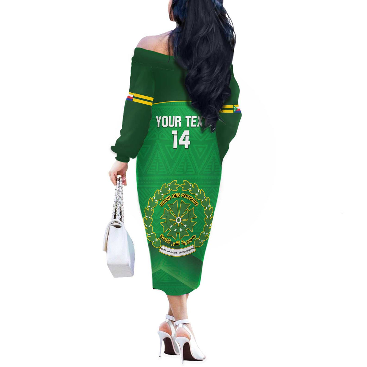 Custom Comoros Football Off The Shoulder Long Sleeve Dress Allez Les Coelacantes - Wonder Print Shop