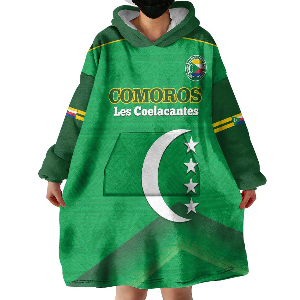 Custom Comoros Football Wearable Blanket Hoodie Allez Les Coelacantes - Wonder Print Shop