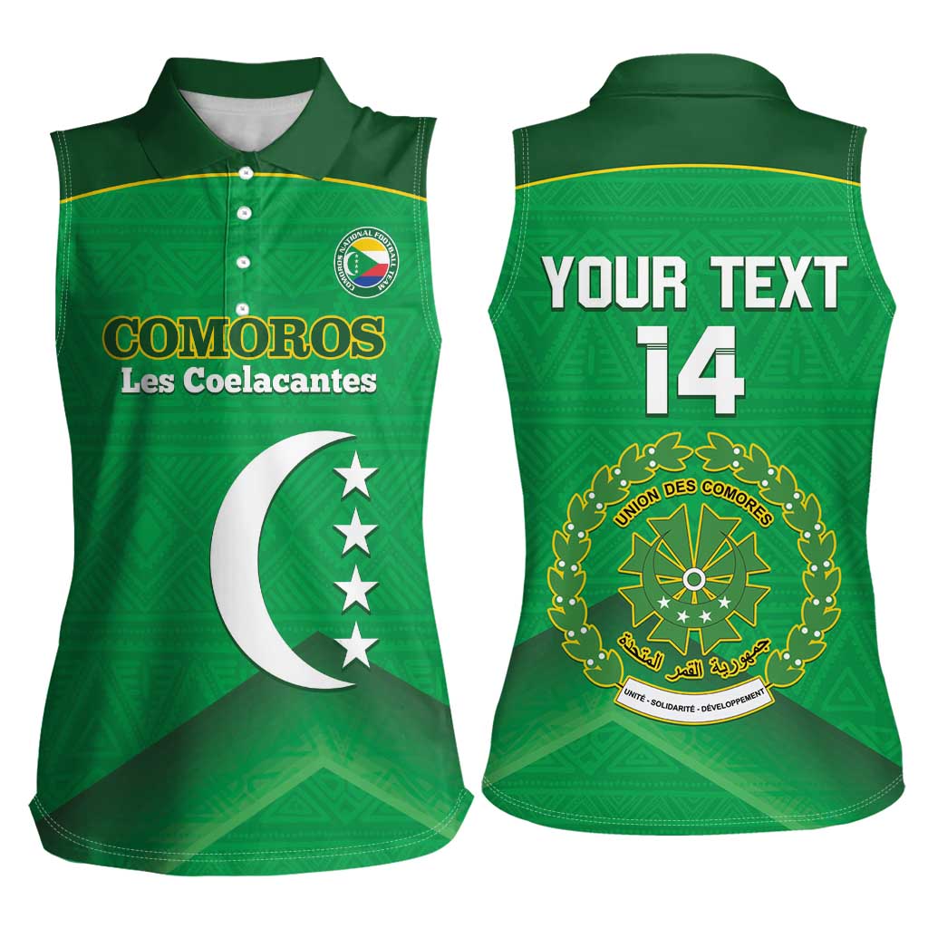 Custom Comoros Football Women Sleeveless Polo Shirt Allez Les Coelacantes - Wonder Print Shop