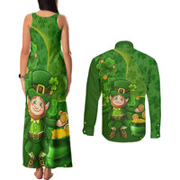 Happy St Patricks Day Couples Matching Tank Maxi Dress and Long Sleeve Button Shirt 2024 Irish Shamrocks With Lucky Leprechaun - Wonder Print Shop