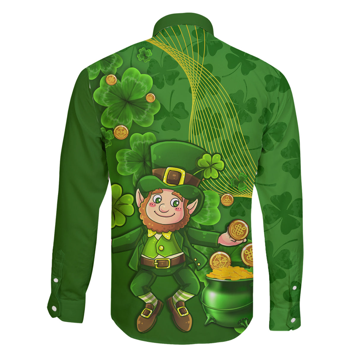 Happy St Patricks Day Family Matching Off Shoulder Long Sleeve Dress and Hawaiian Shirt 2024 Irish Shamrocks With Lucky Leprechaun - Wonder Print Shop
