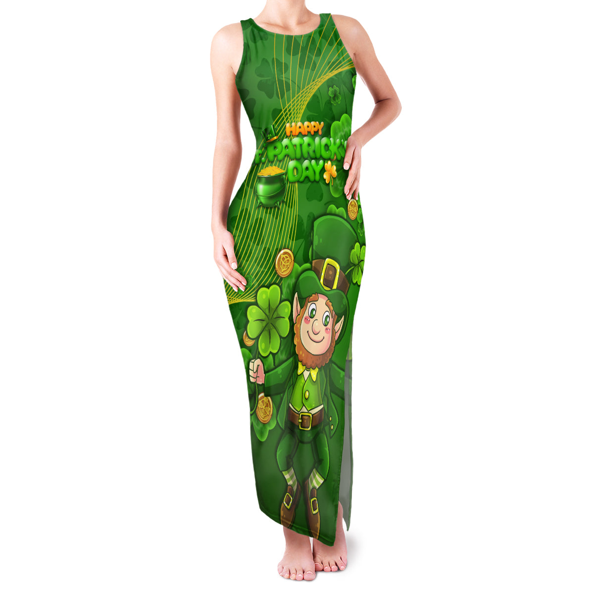 Happy St Patricks Day Family Matching Tank Maxi Dress and Hawaiian Shirt 2024 Irish Shamrocks With Lucky Leprechaun - Wonder Print Shop