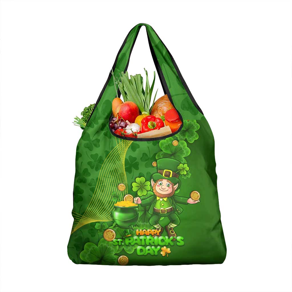 St Patrick's Day Grocery Bag Irish Shamrocks With Lucky Leprechaun