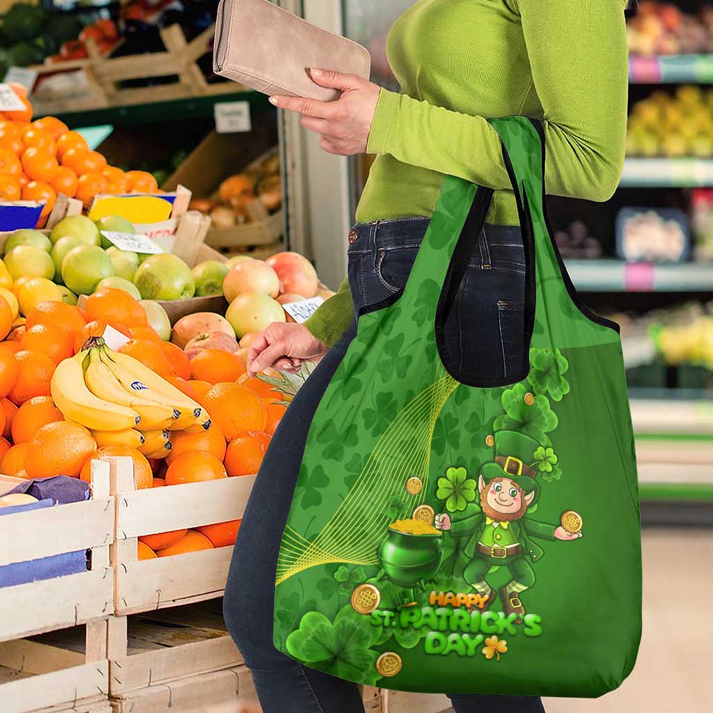 St Patrick's Day Grocery Bag Irish Shamrocks With Lucky Leprechaun