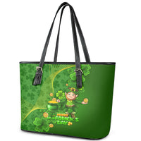 Happy St Patricks Day Leather Tote Bag 2024 Irish Shamrocks With Lucky Leprechaun - Wonder Print Shop