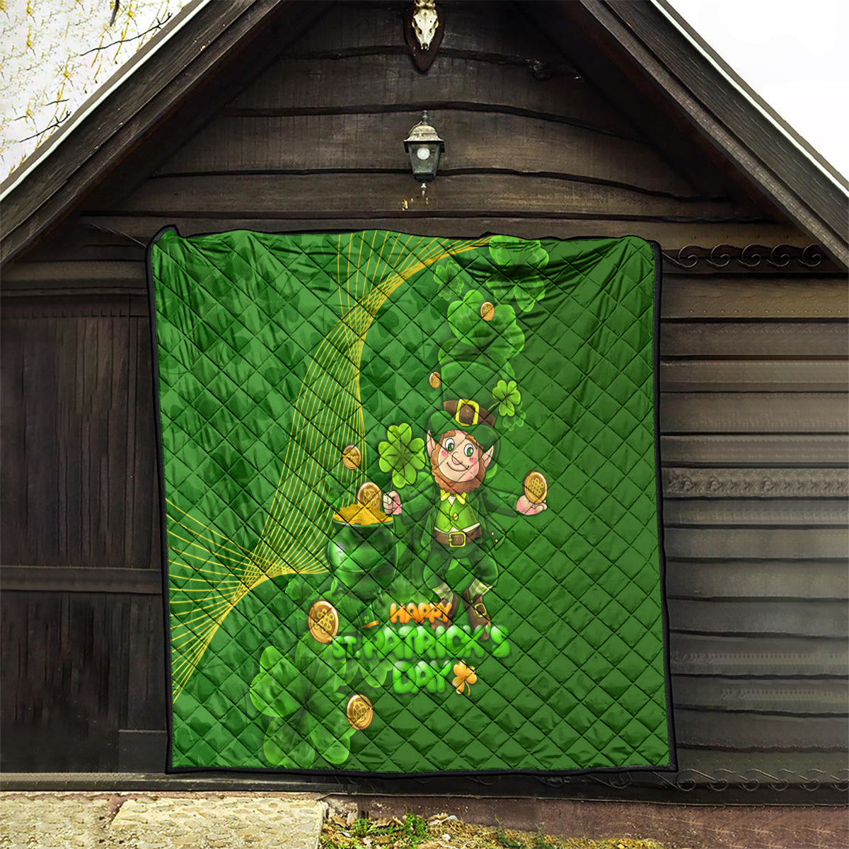 Happy St Patricks Day Quilt 2024 Irish Shamrocks With Lucky Leprechaun - Wonder Print Shop
