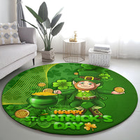 Happy St Patricks Day Round Carpet 2024 Irish Shamrocks With Lucky Leprechaun