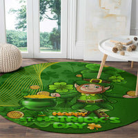 Happy St Patricks Day Round Carpet 2024 Irish Shamrocks With Lucky Leprechaun
