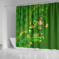Happy St Patricks Day Shower Curtain 2024 Irish Shamrocks With Lucky Leprechaun