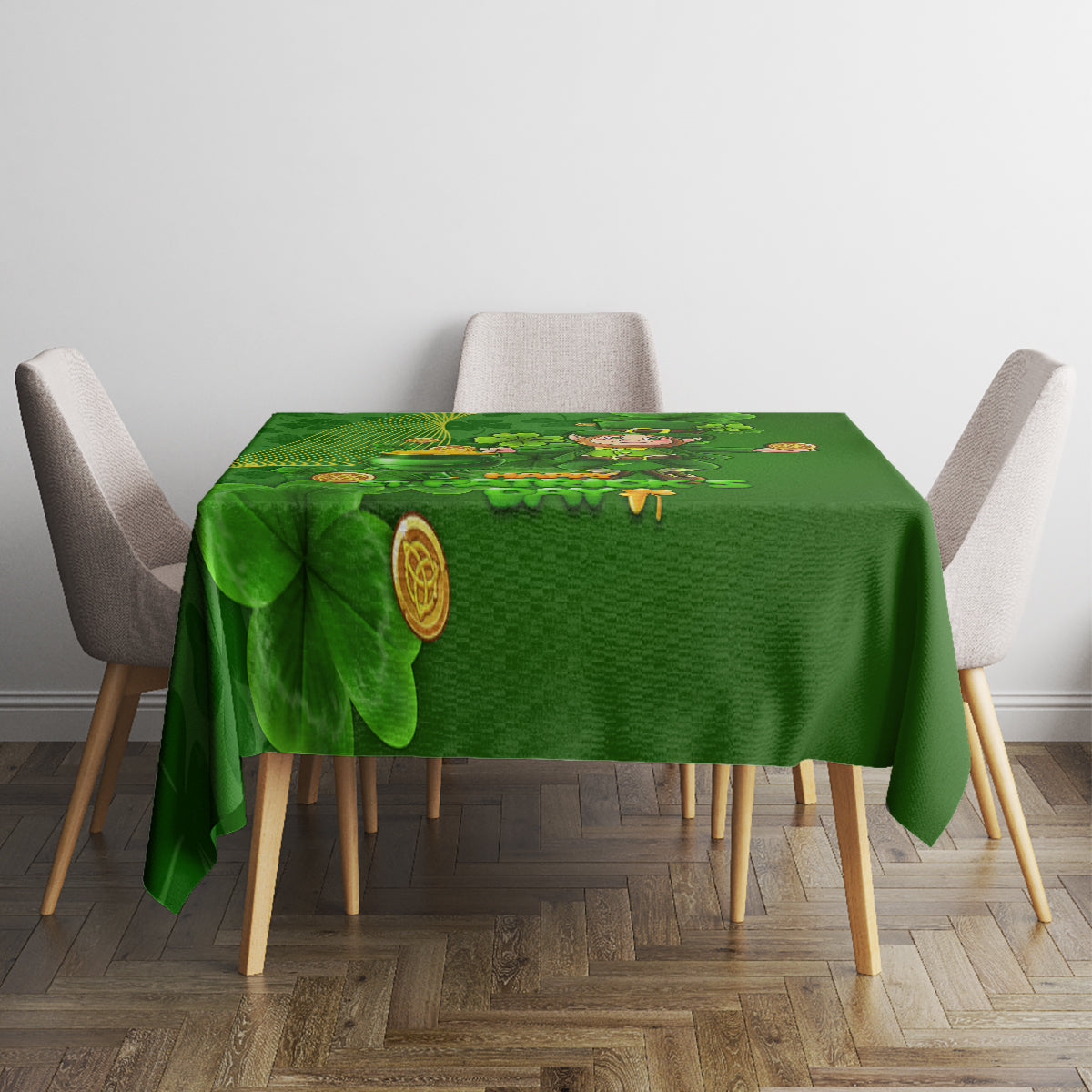 Happy St Patricks Day Tablecloth 2024 Irish Shamrocks With Lucky Leprechaun - Wonder Print Shop