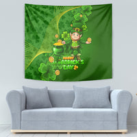 Happy St Patricks Day Tapestry 2024 Irish Shamrocks With Lucky Leprechaun - Wonder Print Shop