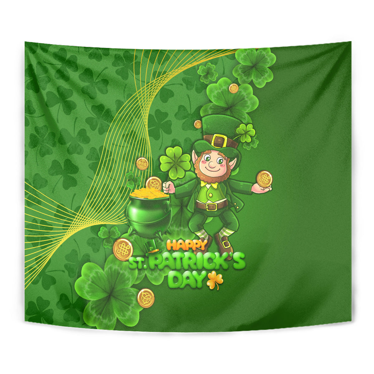Happy St Patricks Day Tapestry 2024 Irish Shamrocks With Lucky Leprechaun - Wonder Print Shop
