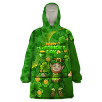 Happy St Patricks Day Wearable Blanket Hoodie 2024 Irish Shamrocks With Lucky Leprechaun - Wonder Print Shop