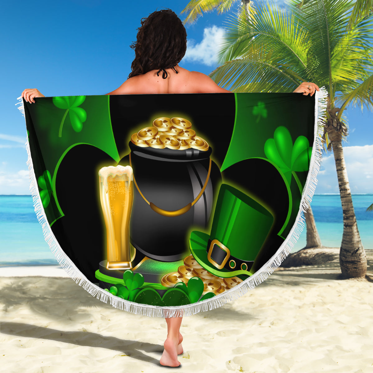 Happy St Patricks Day Beach Blanket La Fheile Padraig Shamrock Style - Wonder Print Shop