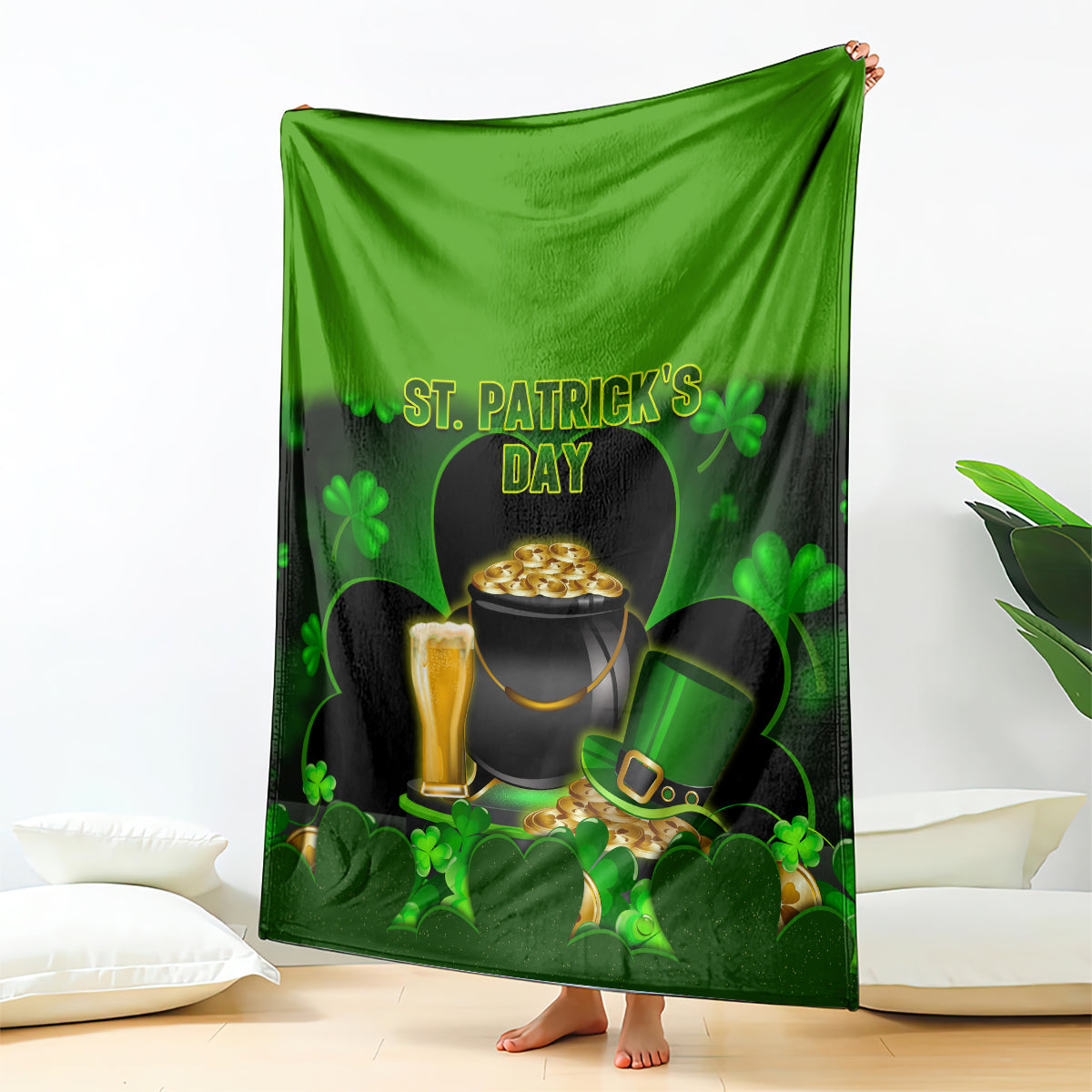 Happy St Patricks Day Blanket La Fheile Padraig Shamrock Style