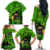 Happy St Patricks Day Family Matching Off Shoulder Long Sleeve Dress and Hawaiian Shirt La Fheile Padraig Shamrock Style - Wonder Print Shop
