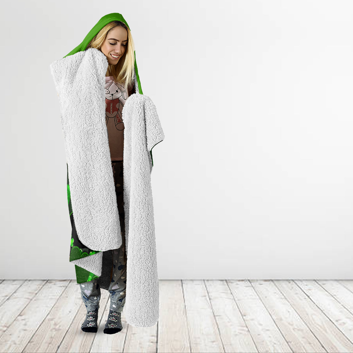 Happy St Patricks Day Hooded Blanket La Fheile Padraig Shamrock Style