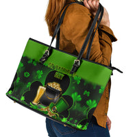 Happy St Patricks Day Leather Tote Bag La Fheile Padraig Shamrock Style - Wonder Print Shop