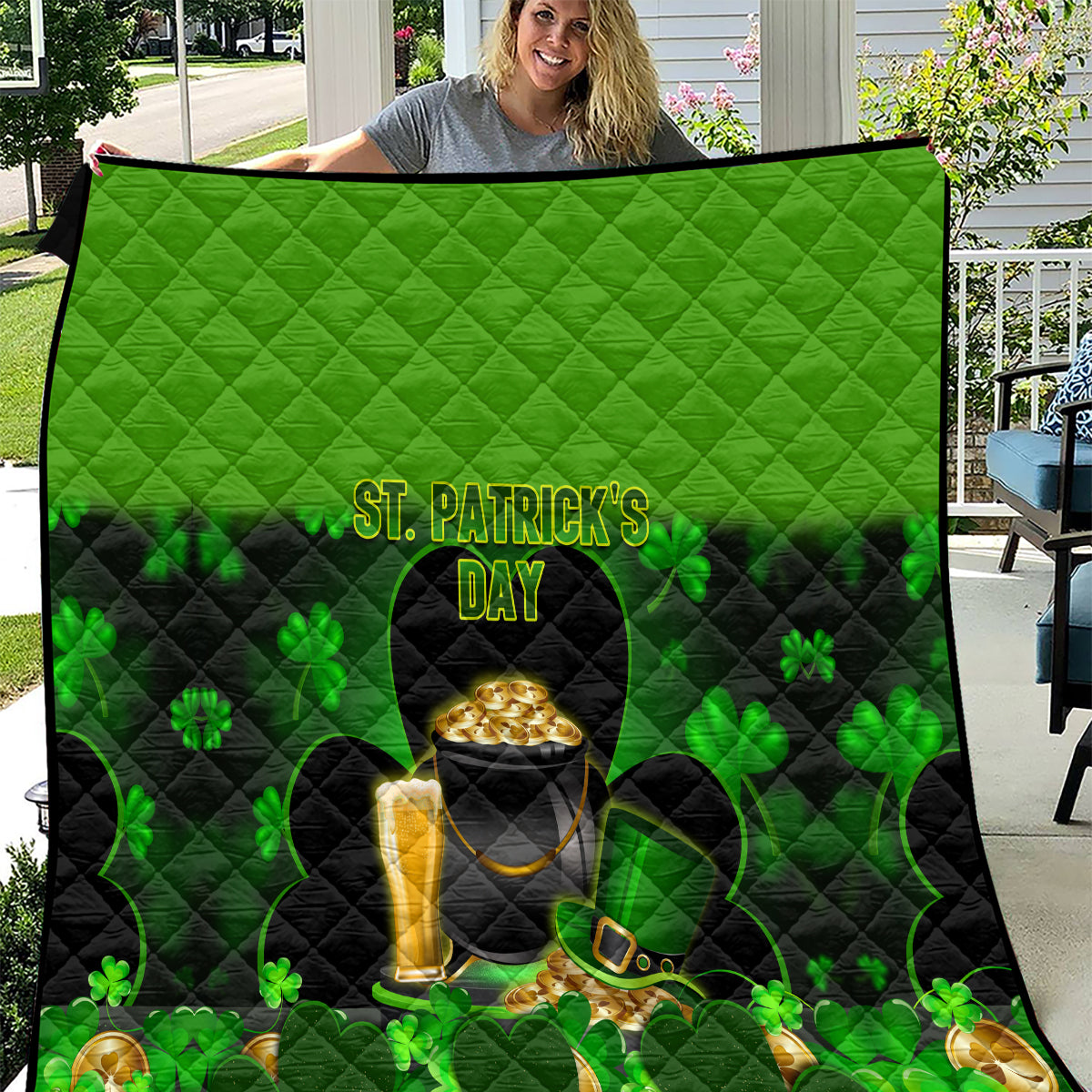 Happy St Patricks Day Quilt La Fheile Padraig Shamrock Style - Wonder Print Shop