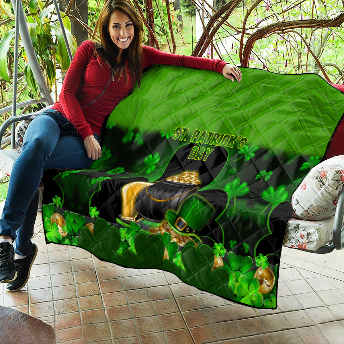 Happy St Patricks Day Quilt La Fheile Padraig Shamrock Style - Wonder Print Shop