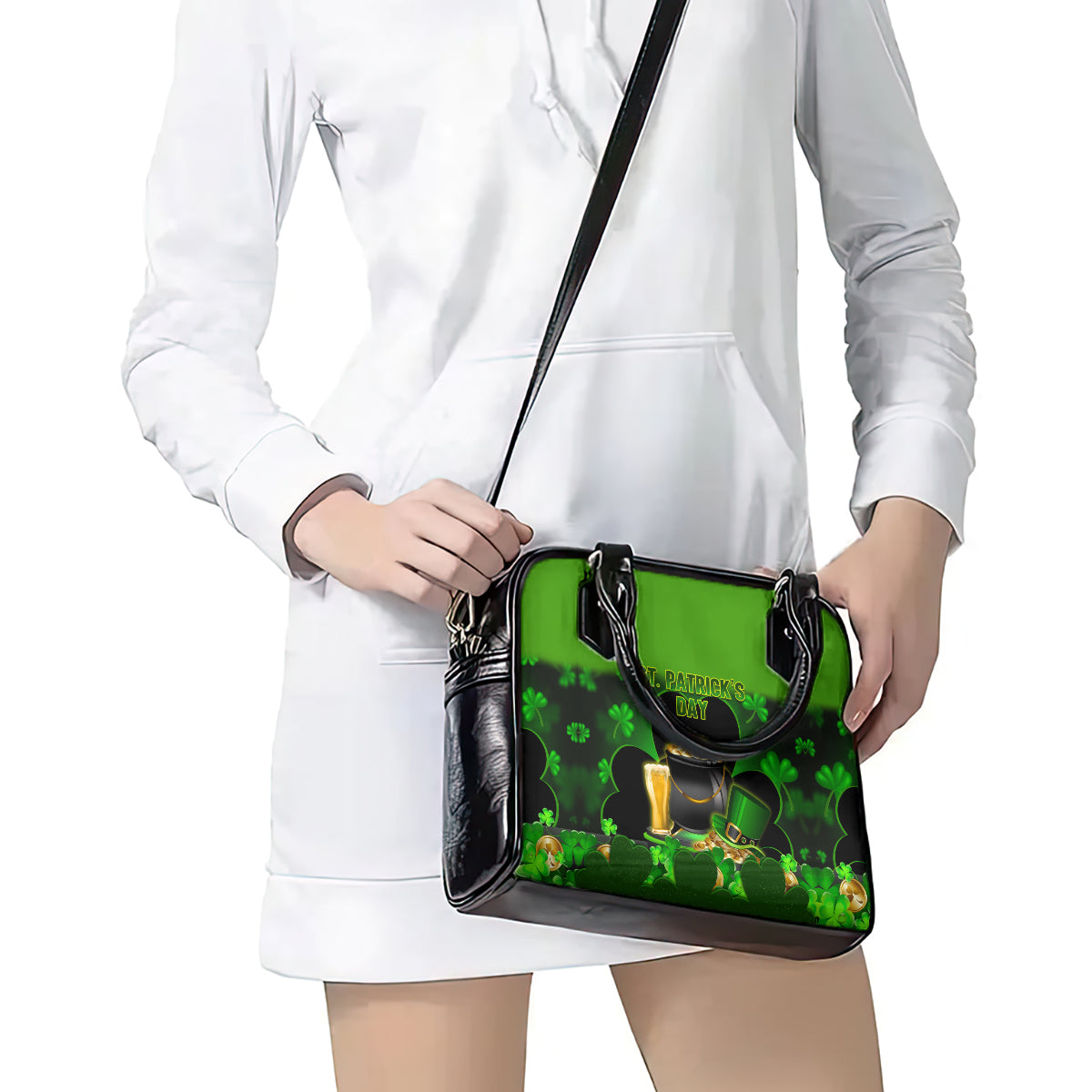 Happy St Patricks Day Shoulder Handbag La Fheile Padraig Shamrock Style