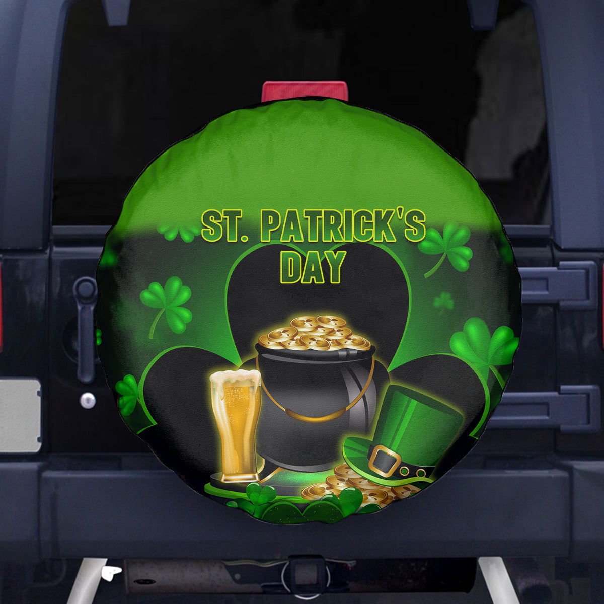 Happy St Patricks Day Spare Tire Cover La Fheile Padraig Shamrock Style - Wonder Print Shop