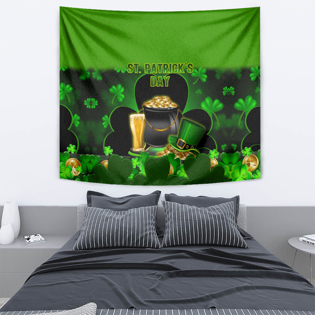 Happy St Patricks Day Tapestry La Fheile Padraig Shamrock Style - Wonder Print Shop