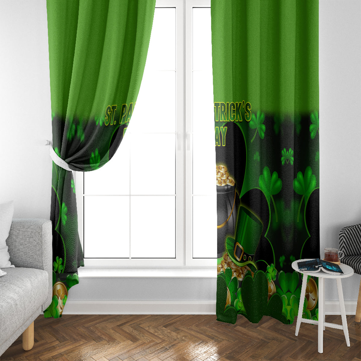 Happy St Patricks Day Window Curtain La Fheile Padraig Shamrock Style - Wonder Print Shop
