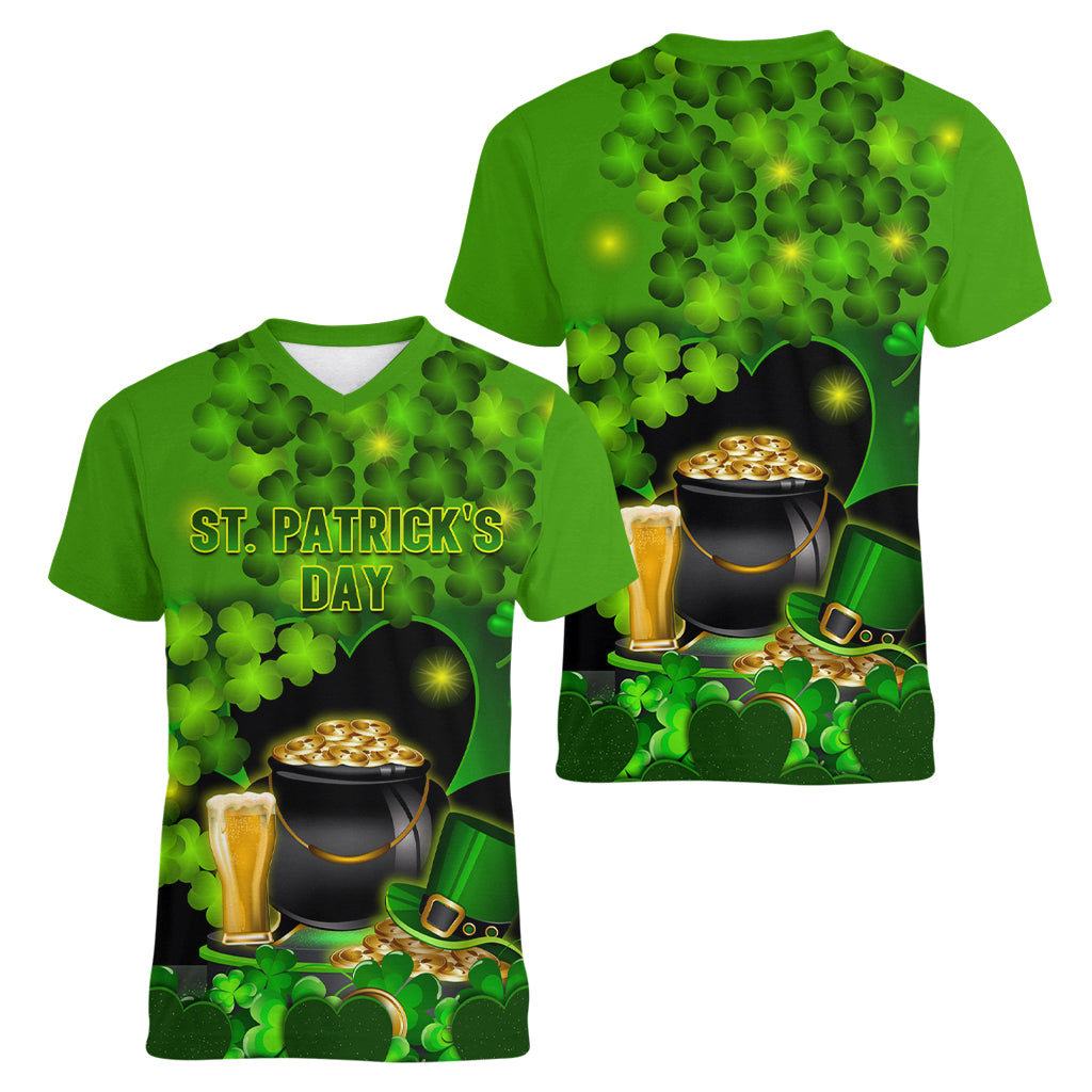Happy St Patricks Day Women V Neck T Shirt La Fheile Padraig Shamrock Style - Wonder Print Shop