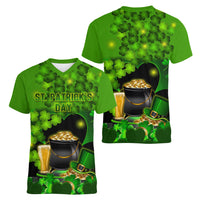 Happy St Patricks Day Women V Neck T Shirt La Fheile Padraig Shamrock Style - Wonder Print Shop