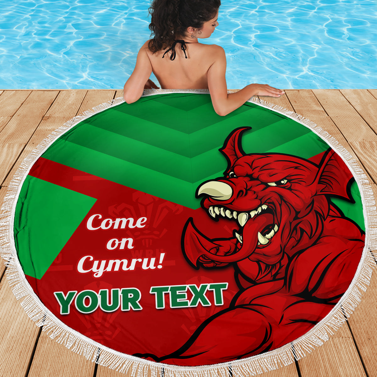 Custom Wales Rugby Beach Blanket 2024 Six Nations Come On Cymru Mascot Sporty - Wonder Print Shop