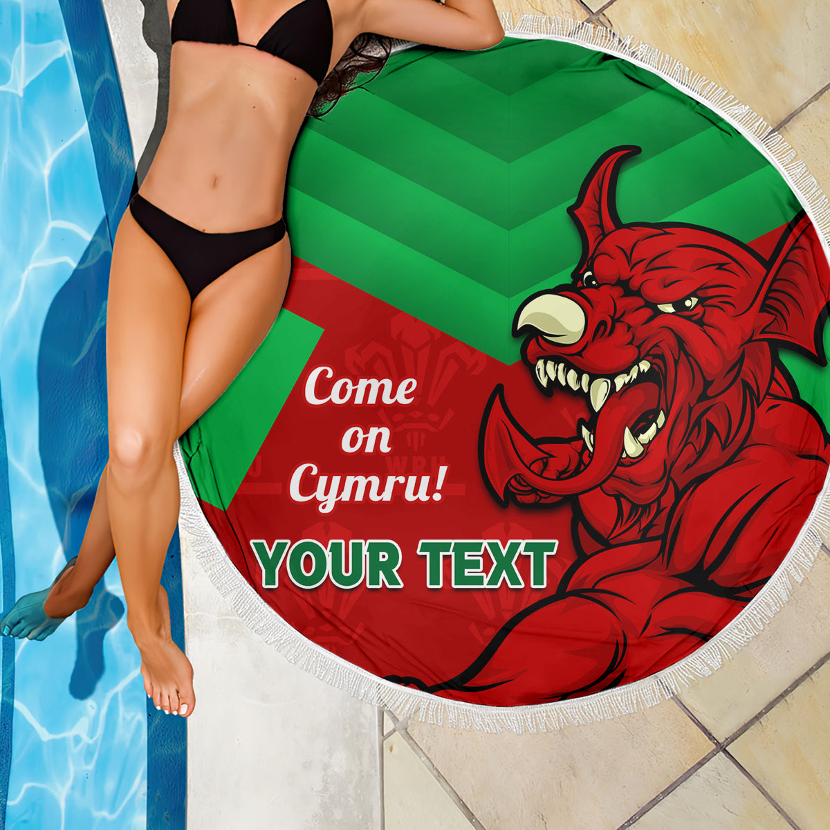 Custom Wales Rugby Beach Blanket 2024 Six Nations Come On Cymru Mascot Sporty - Wonder Print Shop