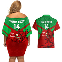 Custom Wales Rugby Couples Matching Off Shoulder Short Dress and Hawaiian Shirt 2024 Six Nations Come On Cymru Mascot Sporty - Wonder Print Shop