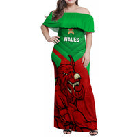 Custom Wales Rugby Family Matching Off Shoulder Maxi Dress and Hawaiian Shirt 2024 Six Nations Come On Cymru Mascot Sporty - Wonder Print Shop