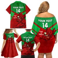Custom Wales Rugby Family Matching Off Shoulder Short Dress and Hawaiian Shirt 2024 Six Nations Come On Cymru Mascot Sporty - Wonder Print Shop