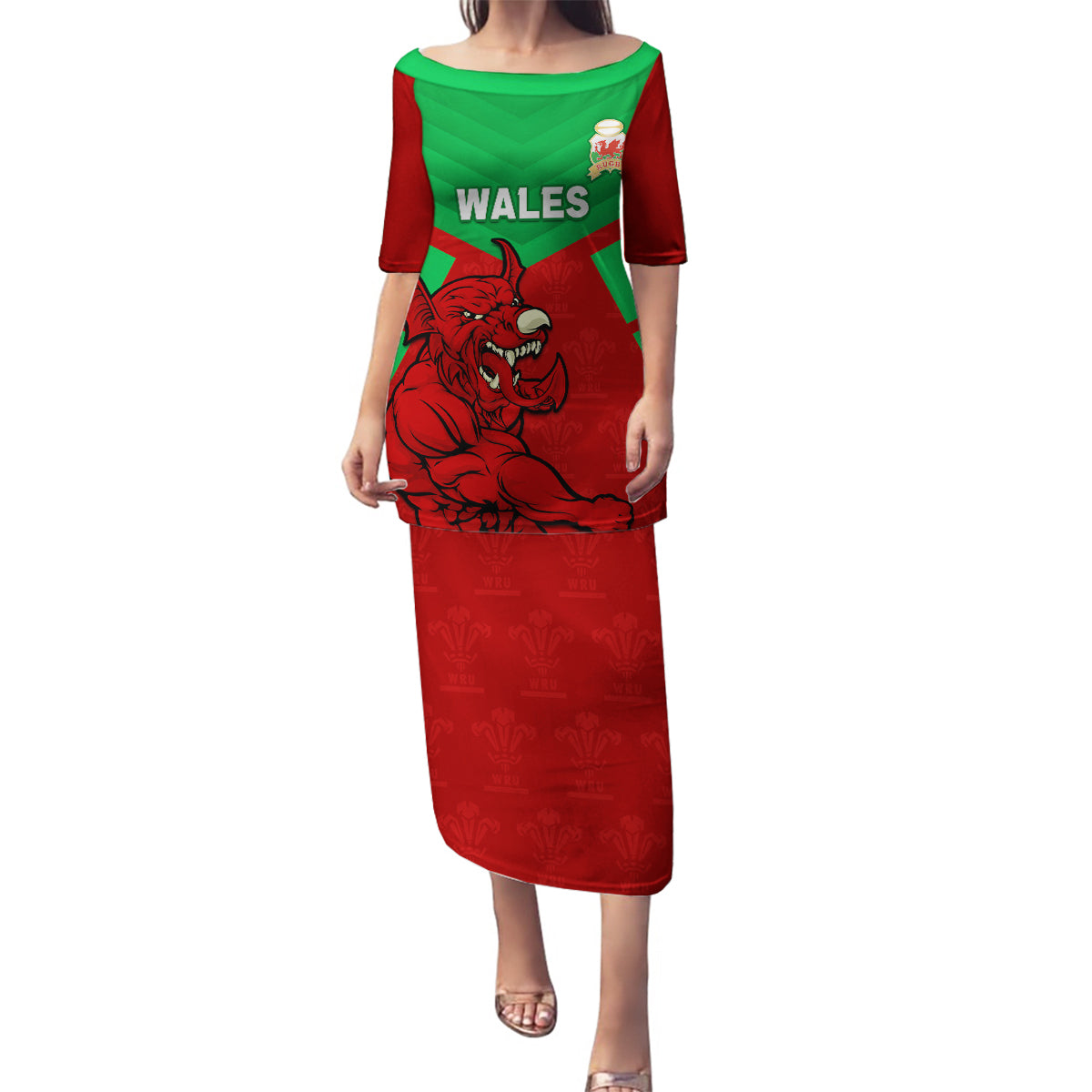 Custom Wales Rugby Family Matching Puletasi and Hawaiian Shirt 2024 Six Nations Come On Cymru Mascot Sporty - Wonder Print Shop