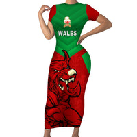 Custom Wales Rugby Family Matching Short Sleeve Bodycon Dress and Hawaiian Shirt 2024 Six Nations Come On Cymru Mascot Sporty - Wonder Print Shop