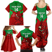 Custom Wales Rugby Family Matching Summer Maxi Dress and Hawaiian Shirt 2024 Six Nations Come On Cymru Mascot Sporty - Wonder Print Shop