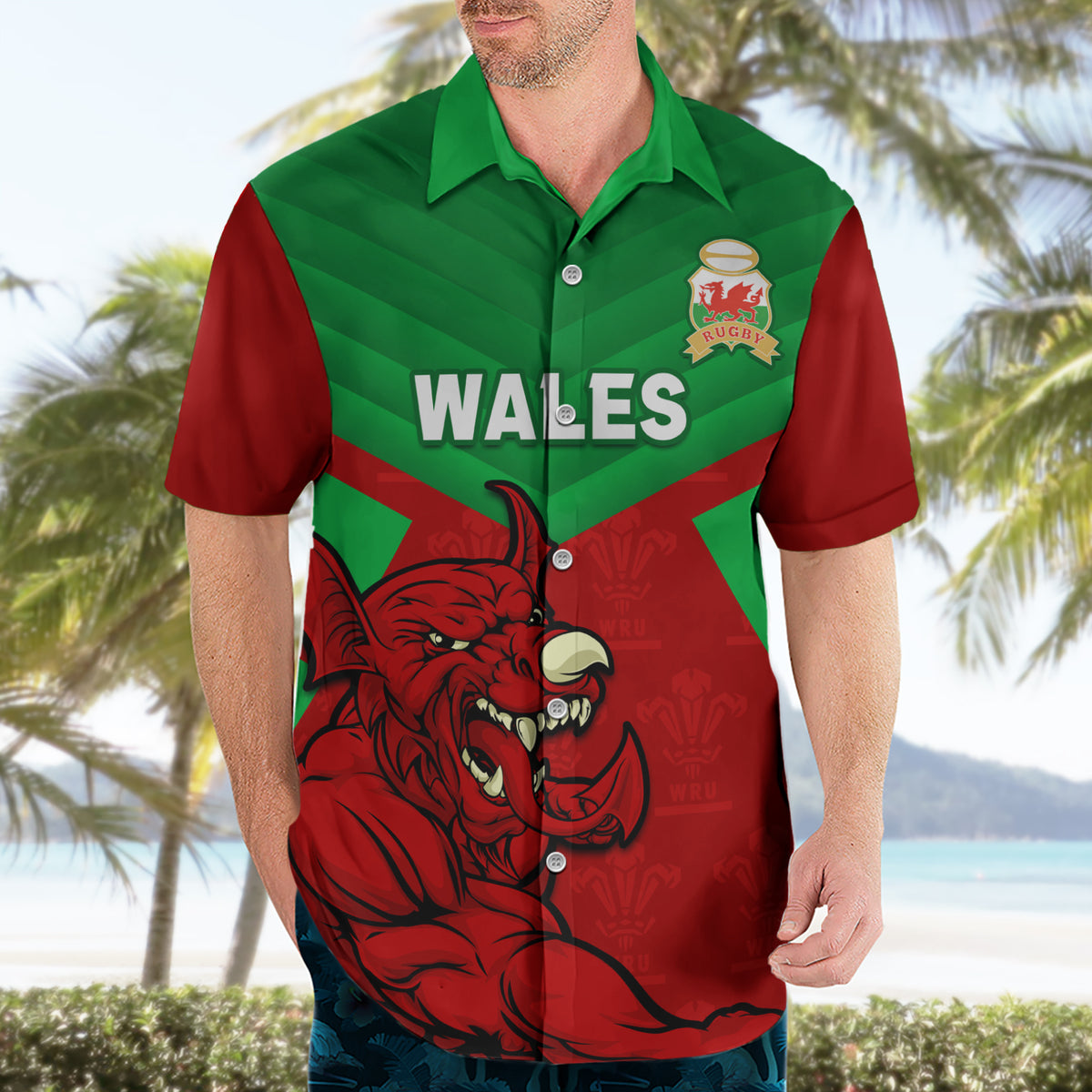 Custom Wales Rugby Hawaiian Shirt 2024 Six Nations Come On Cymru Mascot Sporty - Wonder Print Shop