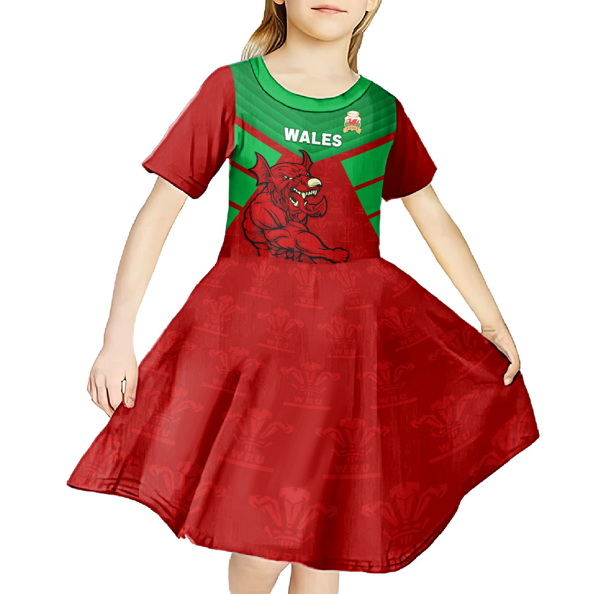 Custom Wales Rugby Kid Short Sleeve Dress 2024 Six Nations Come On Cymru Mascot Sporty - Wonder Print Shop