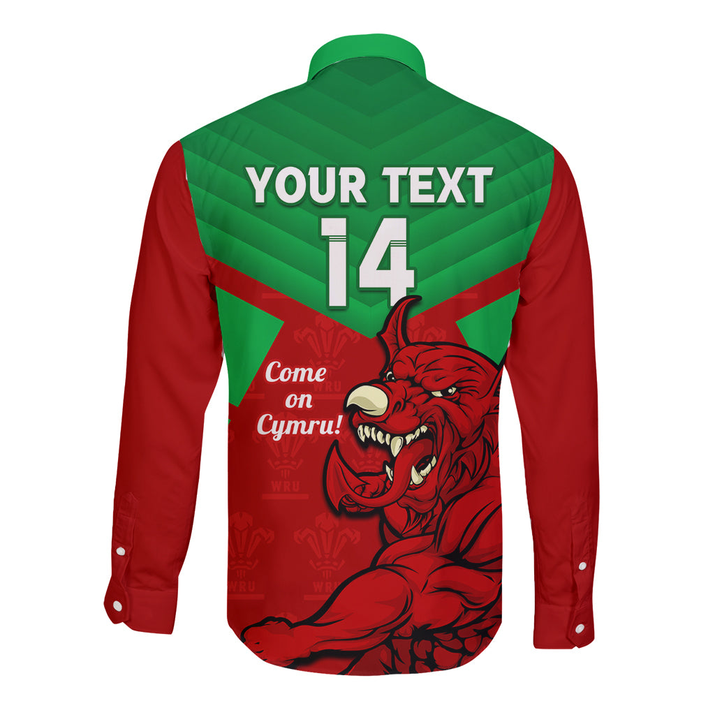 Custom Wales Rugby Long Sleeve Button Shirt 2024 Six Nations Come On Cymru Mascot Sporty - Wonder Print Shop