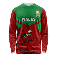 Custom Wales Rugby Long Sleeve Shirt 2024 Six Nations Come On Cymru Mascot Sporty - Wonder Print Shop