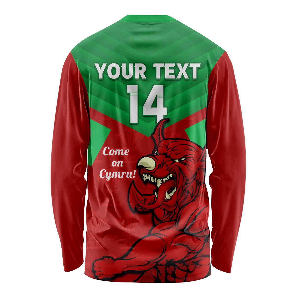 Custom Wales Rugby Long Sleeve Shirt 2024 Six Nations Come On Cymru Mascot Sporty - Wonder Print Shop