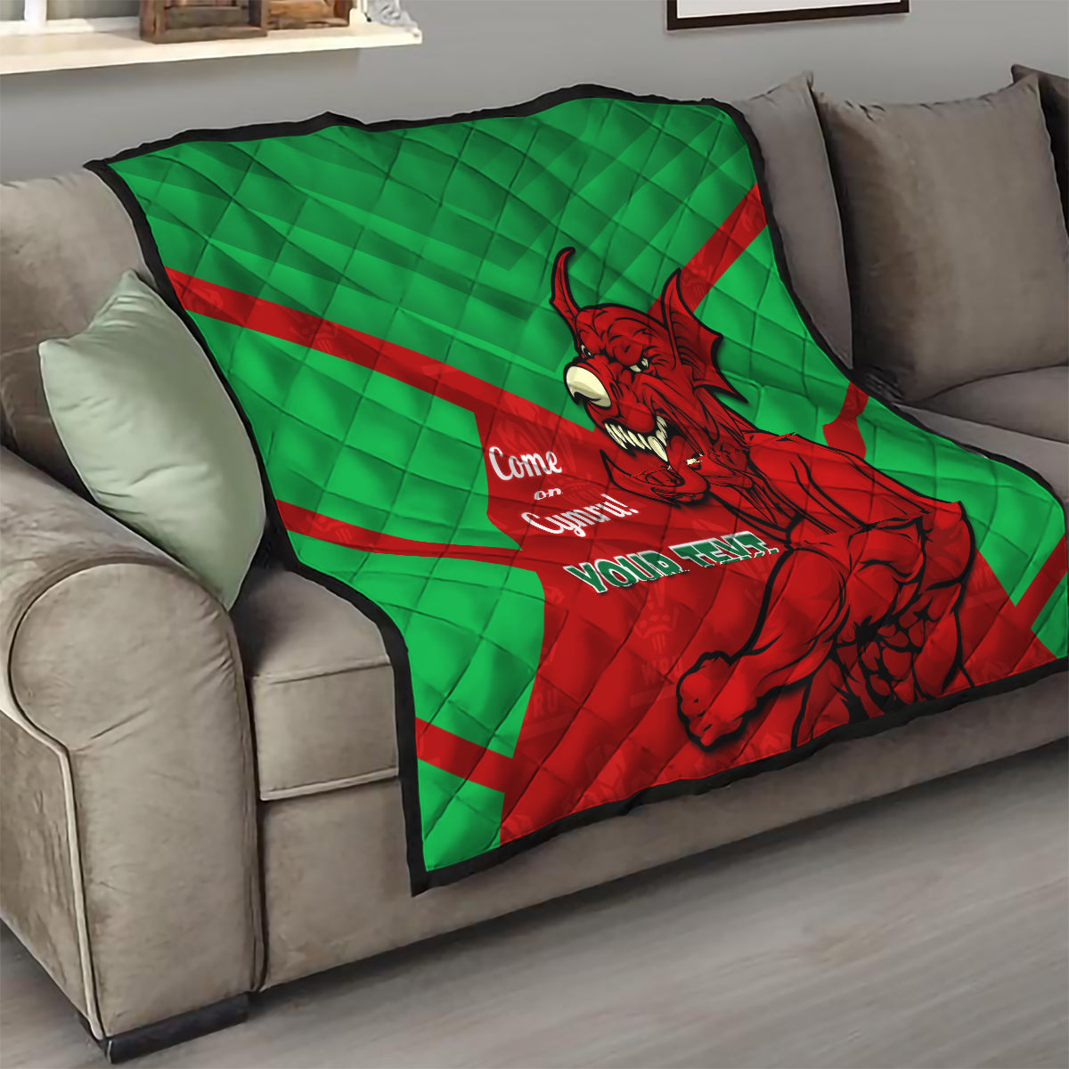 Custom Wales Rugby Quilt 2024 Six Nations Come On Cymru Mascot Sporty - Wonder Print Shop