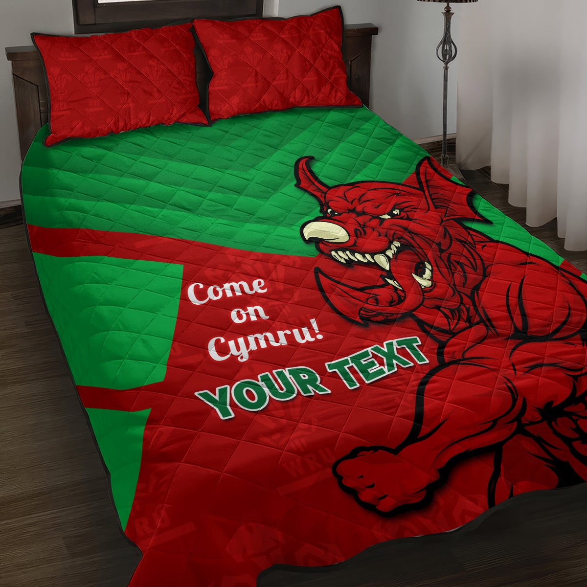 Custom Wales Rugby Quilt Bed Set 2024 Six Nations Come On Cymru Mascot Sporty - Wonder Print Shop