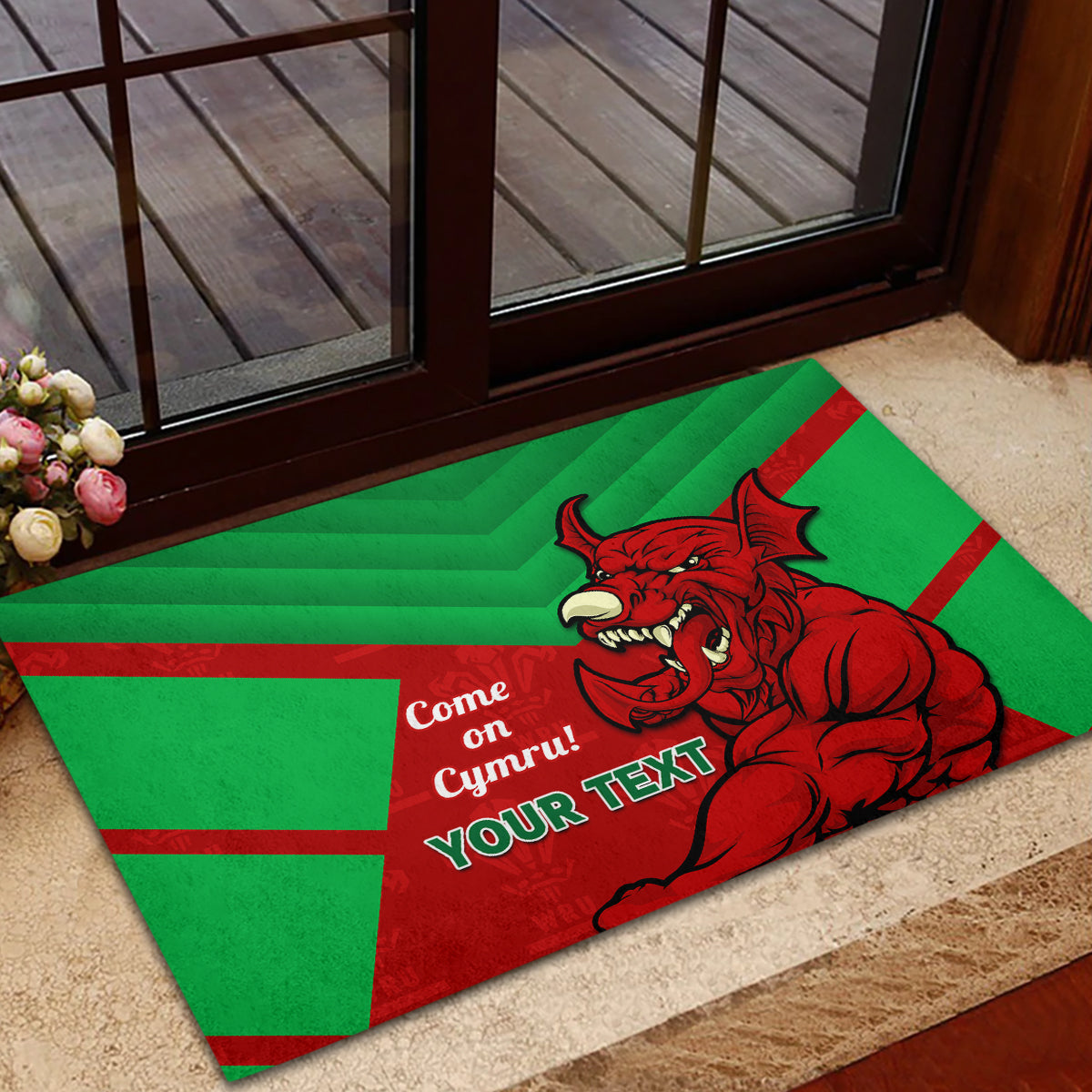 Custom Wales Rugby Rubber Doormat 2024 Six Nations Come On Cymru Mascot Sporty - Wonder Print Shop