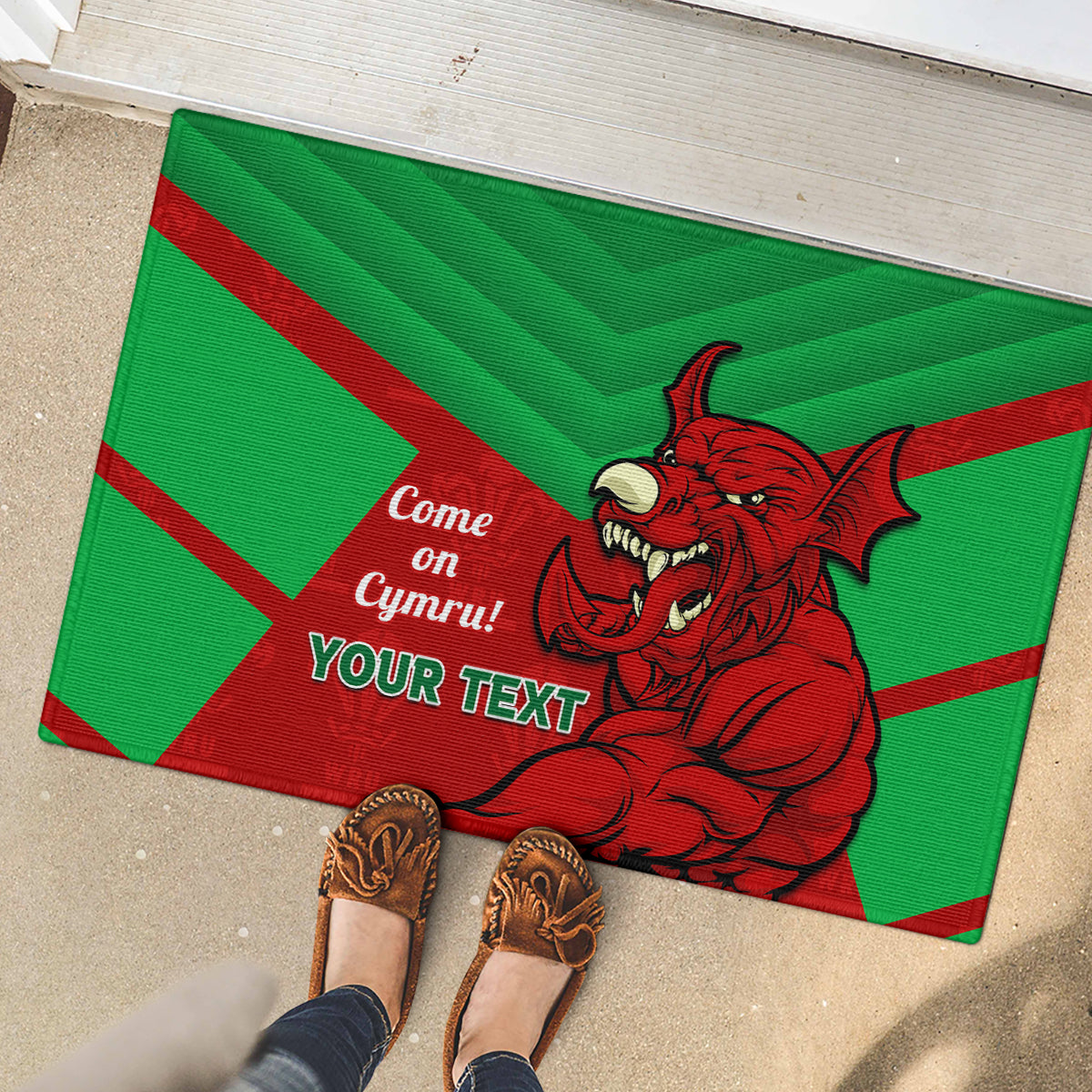 Custom Wales Rugby Rubber Doormat 2024 Six Nations Come On Cymru Mascot Sporty - Wonder Print Shop