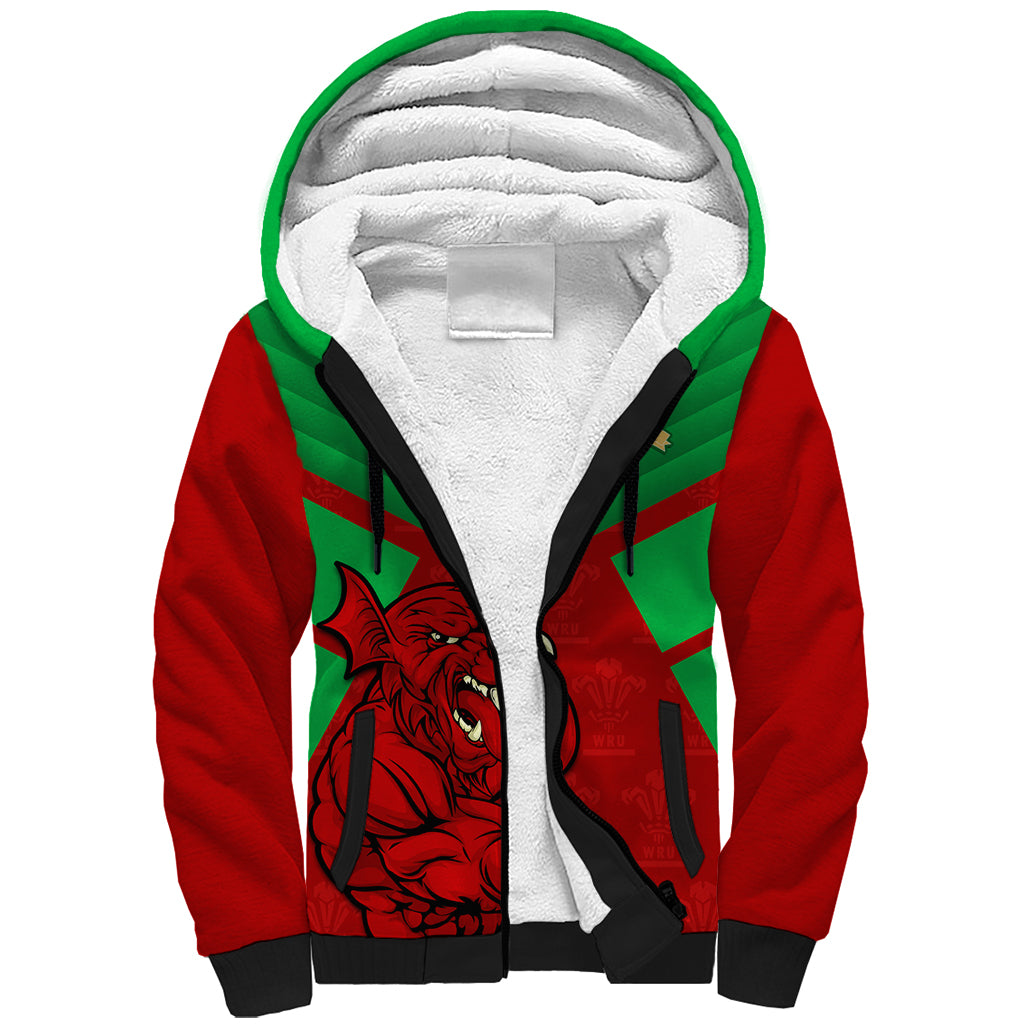 Custom Wales Rugby Sherpa Hoodie 2024 Six Nations Come On Cymru Mascot Sporty - Wonder Print Shop
