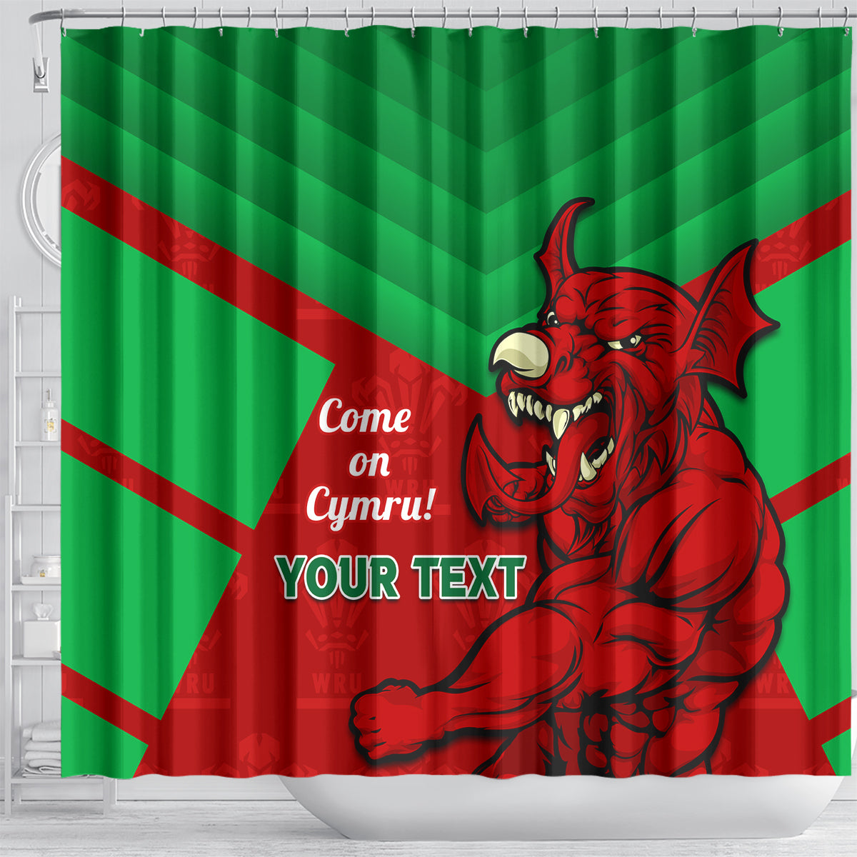 Custom Wales Rugby Shower Curtain 2024 Six Nations Come On Cymru Mascot Sporty